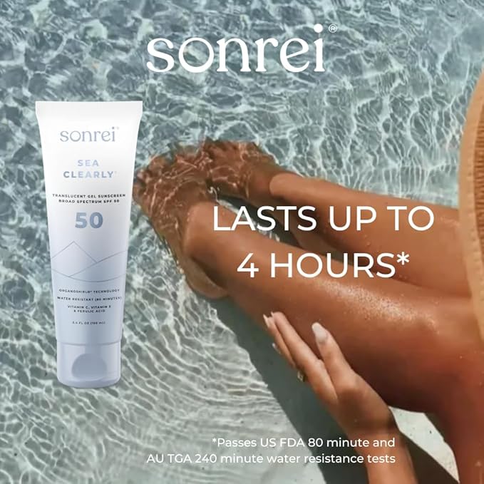 Sonrei Sea Clearly Premium SPF 50 Clear Face and Body Organoshield Sunscreen Gel | UVA, UVB & Antioxidant Enriched, UV Protection, Vegan, GMO & Gluten Free - (10.20 Fl Oz (Pack of 3)