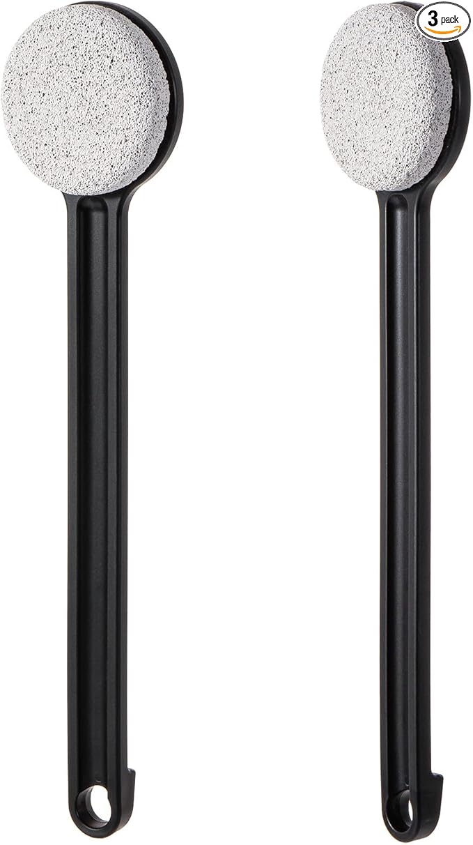 Pumice Stone for Feet with Long Handle 14", Hard Skin Callus Remover, Scrubber and Exfoliator for Dead Dry Skin, Softer & Smoother Feet, Pedicure Tool (Straight) Black