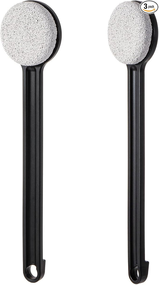 Pumice Stone for Feet with Long Handle 14", Hard Skin Callus Remover, Scrubber and Exfoliator for Dead Dry Skin, Softer & Smoother Feet, Pedicure Tool (Straight) Black