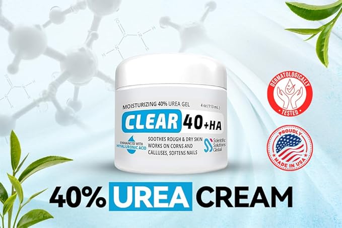 Urea 40% + 1% Hyaluronic Acid (4oz) | Softens Cracked Heels & Dry Skin Urea Cream 40 Percent for Feet Maximum Strength - Infused w/ Tea Tree & Coconut Oil | Callus & Corn Treatment | Made in USA
