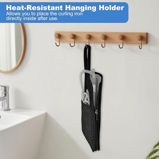 SITHON Hot Iron Holder & Mat, Heat Resistant Hair Tools Travel Bag Portable Hot Tools Organizer Cover Pouch for Curling Irons, Flat Irons, Hair Straightener and Styling Tools (Bag Only) (Black)