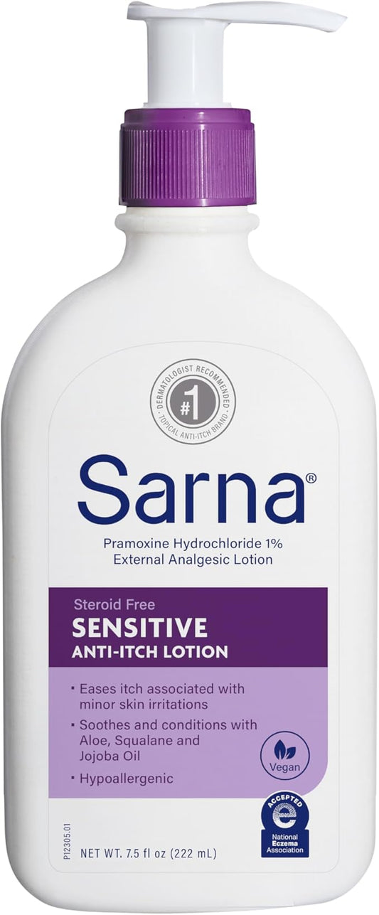 Sarna Sensitive Steroid-Free Anti-Itch Lotion for Dry Irritated Skin, Fragrance free - 7.5 Fl Oz