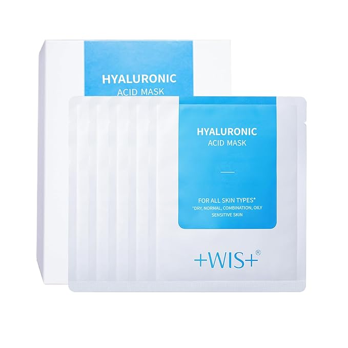 +WIS+ Hyaluronic Acid Sheet Mask 5 EA with Hyaluronic Acid Serum and Vitamin B5, Facial Mask for Dry Skin, Anti-Aging Mask to Plump and Repair Dehydrated Skin, Safe on Sensitive Skin,gift for girls