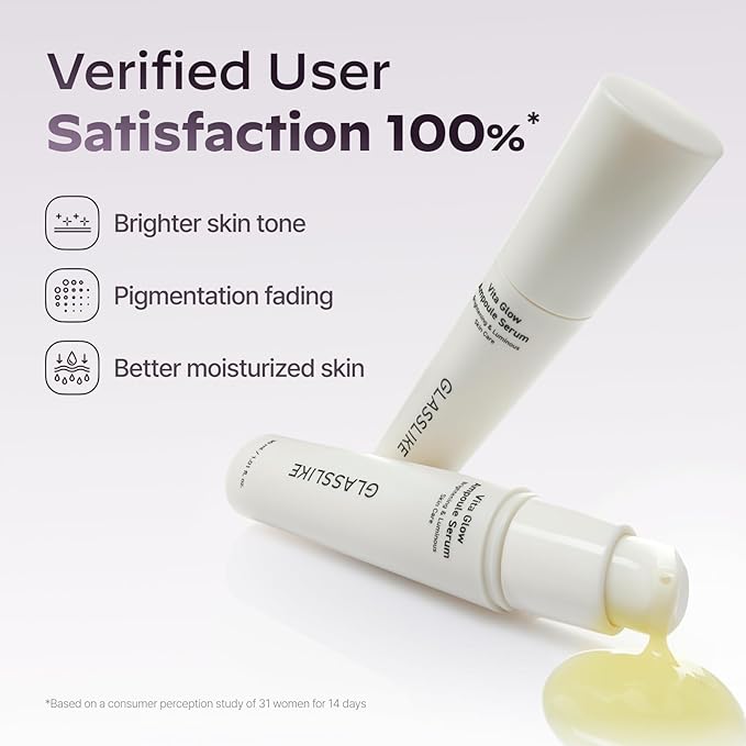 GLASSLIKE Vita Glow Ampoule Serum, Dark Spot Correcting, Skin tone improvement and firming, Hydration Boosting - 1.01 fl.oz