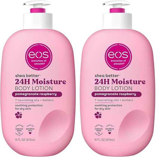 eos Shea Better Body Lotion Pomegranate Raspberry, 24-Hour Moisture Skin Care, Lightweight & Non-Greasy, Natural Shea, Vegan, 16 fl oz (Pack of 2)