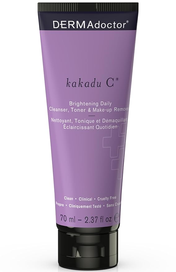 DERMAdoctor Vitamin C Face Wash – Daily 3-in-1 Vitamin C Cleanser & Makeup Remover Face Wash That Tones, Clears Pores, Lifts Oil, and Removes Sunscreen & Pollutants with Potent Kakadu Plum – 2.37 oz