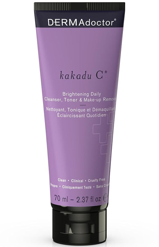 DERMAdoctor Vitamin C Face Wash – Daily 3-in-1 Vitamin C Cleanser & Makeup Remover Face Wash That Tones, Clears Pores, Lifts Oil, and Removes Sunscreen & Pollutants with Potent Kakadu Plum – 2.37 oz