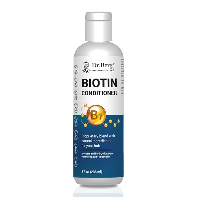 Dr. Berg Biotin Conditioner for Men & Women (Improved High-Performance Formula) - Independently Tested & Certified Paraben- Sulfate- & Silicone-Free - Infused w/Biotin, Argan & Botanicals - 8 Fl oz