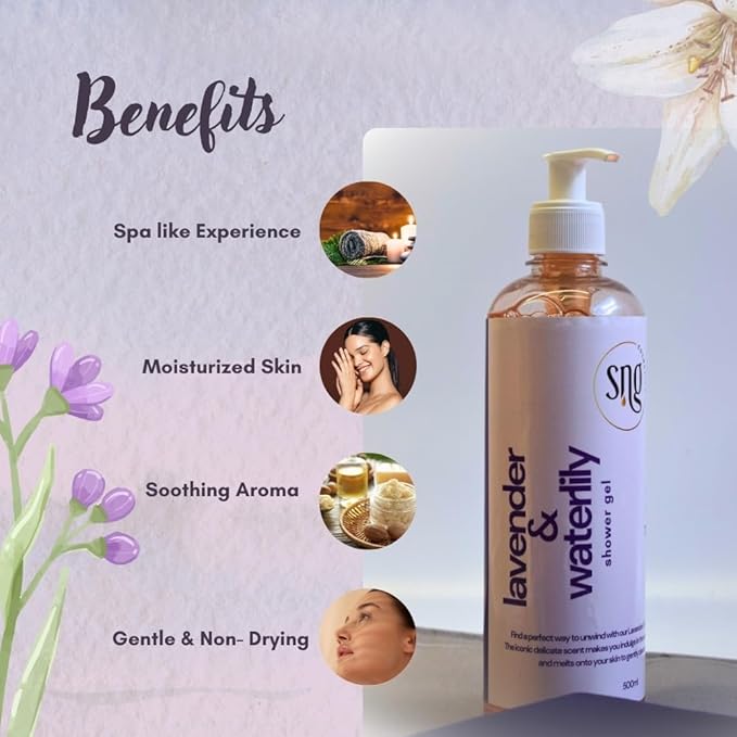 Lavender Body Wash for Women & Men 16.9 fl oz – Hydrating Shower Gel with Aloe Vera, Vitamin E, Niacinamide, Panthenol & Waterlily – Moisturizing, Paraben-Free, Cruelty-Free