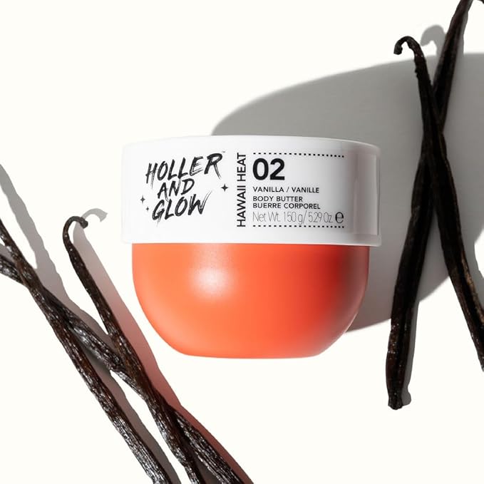 Holler And Glow Hawaii Heat Vanilla Body Butter, Body Butter For Women, Smells Good, Body Lotion For Extremely Dry Skin, Moisturizing, Nourishing, Shea Butter, Peony, Amber Scented, 5.29 Oz