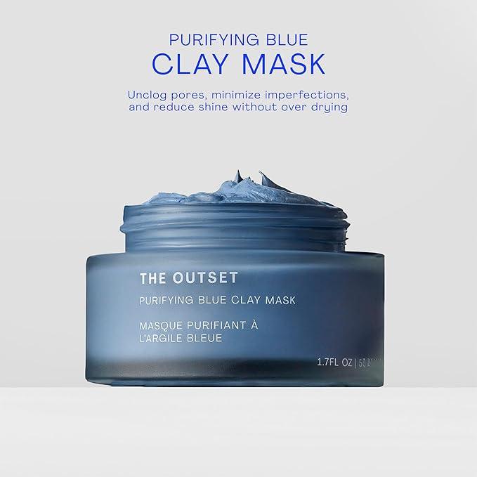 The Outset Purifying Blue Clay Mask - Gentle Fragrance Free Non-Drying Detox - Hydrating, Clarifying for Blackheads and Pores - Clean, Vegan, Gluten Free - All Skin Types, Sensitive Skin - 1.7 fl oz