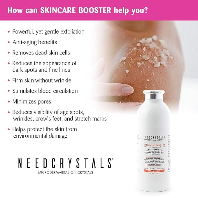 NeedCrystals Microdermabrasion Crystals, DIY Face Scrub with Vitamin C. Natural Facial Exfoliator for Dull or Dry Skin Improves Wrinkles, Anti-Aging, Skin Texture & Brightening. 8 oz