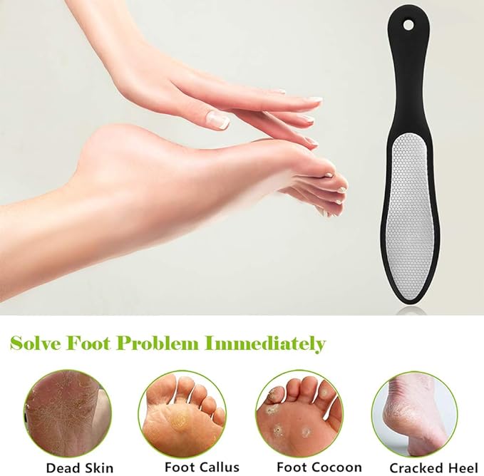 BEZOX Foot File (1 PCS), Double Sided Foot Scraper Callus Remover, Foot Rasp for Cracked Heel and Foot Corn Removal, Stainless Steel Pedicure File W/Cloth Storage Bag
