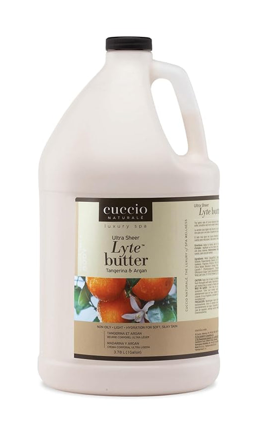 Cuccio Naturale Lyte Ultra Sheer Body Butter – Tangerina & Argan, 1 Gallon (128 oz) – Lightweight 24-Hour Moisturizer for Dry Skin, with Argan Oil & Vitamin E, Fast-Absorbing & Non-Greasy Formula