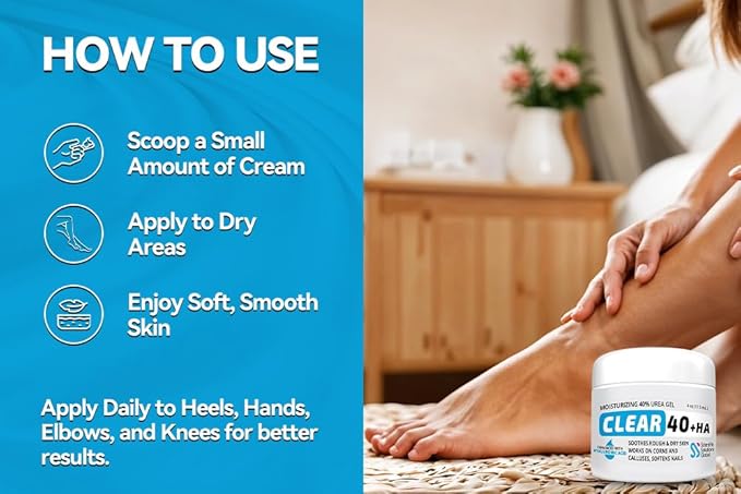 Urea 40% + 1% Hyaluronic Acid (4oz) | Softens Cracked Heels & Dry Skin Urea Cream 40 Percent for Feet Maximum Strength - Infused w/ Tea Tree & Coconut Oil | Callus & Corn Treatment | Made in USA