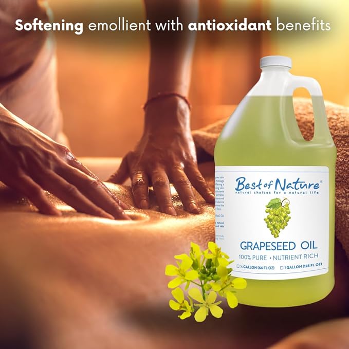 Best of Nature 100% Pure Grapeseed Oil - Unscented, Lightweight, Non-Greasy Moisturizer for Hair, Skin, Face & Aromatherapy, Carrier Oil for Essential Oils, 5 Gallon Pail (640 fl oz)