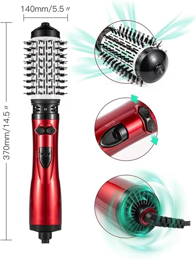 3-in-1 Auto-Rotating Hair Styler with 2 Interchangeable Brushes for Dry and Wet Hair, Curling Hot Air Dryer (Red)