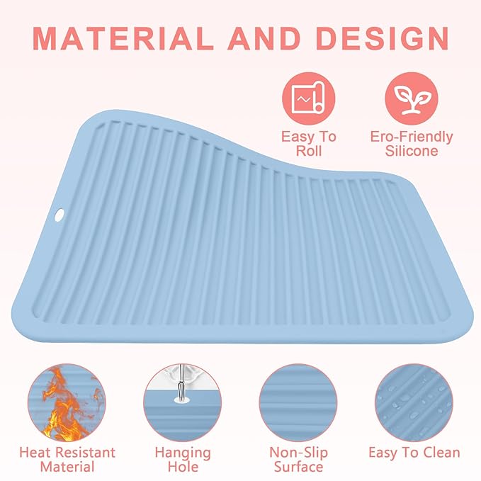 AMIJEAL Oversize Silicone Heat Resistant Mat for Hair Tools, Curling Iron Flat Iron Hair Straightener Holder Mat, Portable Hot Tools Cover Pad for Travel Vanity Salon(14.2" x 11.0")