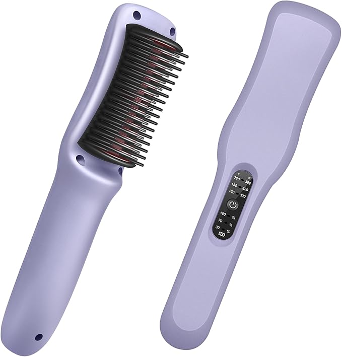 FERNIDA Cordless Straightener Brush Portable Mini Hair Straightener Comb Rechargeable Straightening Brush for Travel Women & Girls