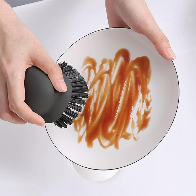 2Pack Dish Scrub Brush, Palm Brush Dish Scrubber with Ergonomic Grip, Kitchen Scrub Brushes for Cleaning for Pans, Pots, Kitchen Sink Cleaning-Black