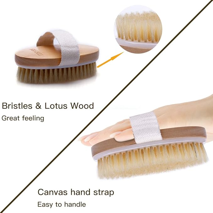 Dry Brushing Body Brush Exfoliating Brush Natural Bristle Bath Brush for Remove Dead Skin Toxins Cellulite,Treatment,Improves Lymphatic Functions,Exfoliates,Stimulates Blood Circulation