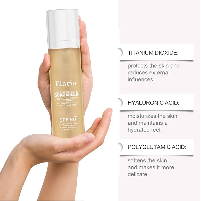 Earia Setting Spray for Face & Body - Sheer Sunscreen Mist SPF 50, Makeup-Friendly Setting Mist with Hydrating Glow & Non-Greasy for Radiant (1)