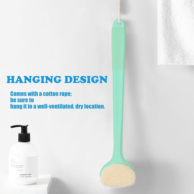 VANZAVANZU Back Scrubber for Shower, Bath Brush with 17-Inch Long Anti-Slip Handle, Wet and Dry Brushing Body Brush for Body Cleansing, Back Brush for Men and Women (Celadon Green)