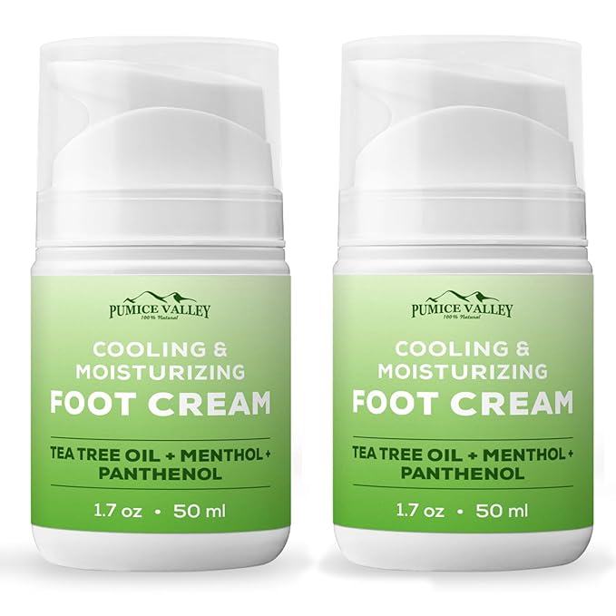 Pumice Valley 2 Pack Foot Cream for Dry Cracked Feet and Heels - Natural Moisturizer, Corn, Calluses Treatment - Skin, Body Lotion, Panthenol, Tea Tree Oil, Menthol 1.7 Oz
