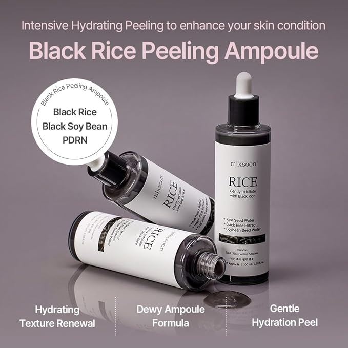 mixsoon Peeling Ampoule - Blackrice exfoliant, Gentle Exfoliating Serum for Smooth, Radiant Skin, Dead Skin Cells Remover 100ml / 3.38 fl.oz. Korean Glass Skin Care