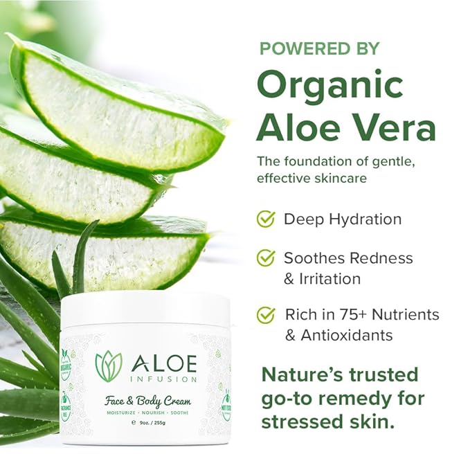 Aloe Infusion Aloe Vera Face & Body Cream – Natural Moisturizer for Dry, Sensitive & Irritated Skin – Hydrating, Non-Greasy Lotion with Shea Butter & Manuka Honey – After-Sun Care & Eczema Cream