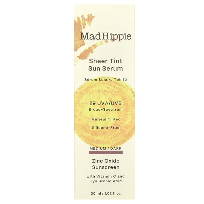 Mad Hippie Sheer Tint (Medium/Dark) SPF 29+ Sun Serum, Vitamin C & Hyaluronic Acid, Zinc Oxide Sunscreen, Reef-Safe, 1.02 Oz