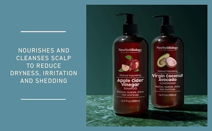 New York Biology Apple Cider Vinegar Shampoo - Helps Restore Shine, Hair Gloss and Hydration to Dry Hair and Itchy Scalp – Clarifying and Nourishing – Safe for All Hair Types - 16.9 fl Oz