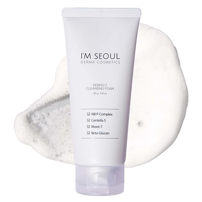 I'M SEOUL Cleansing Foam Gentle Micellar Facial Cleanser with Plant-Based Surfactants NB P-Complex Centella Beta-Glucan Hydrating Korean Face Wash 4.41 oz