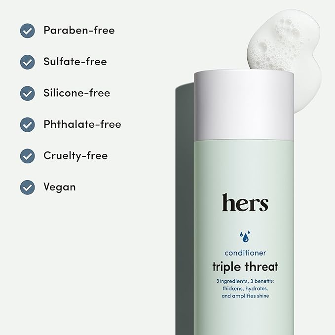 hers triple threat hydrating conditioner for damaged hair, leaves hair looking shiny and strong, color sage formula with an amino acid blend, argan, coconut, sunflower seed oil, 2 pack, 6.4oz