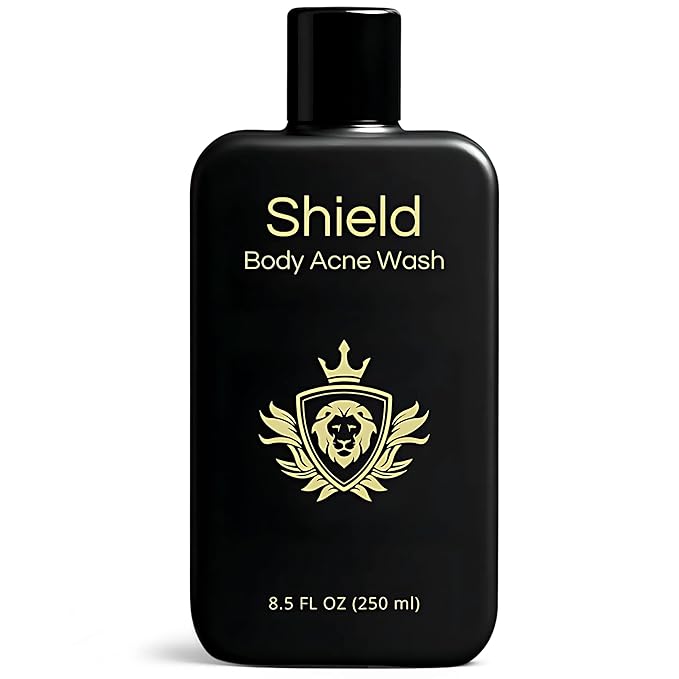 Shield Men's Acne Body Wash for Back, Chest & Shoulders - 4% Benzoyl Peroxide Body Wash, Clears Breakouts & Acne Scars – Unscented with Niacinamide, Glycolic Acid & Ceramides, 8.5 oz