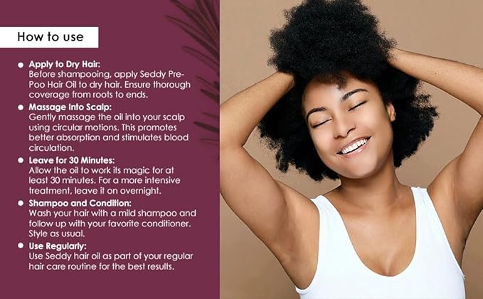 Seddy Pre-Wash Nourishing Treatment Oil for Dryness, Breakage, Split Ends With Castor, Biotin, Coconut, Rosemary, Caffeine Oil, Hair Strengthening Elixir - 3.4 Fl. Oz