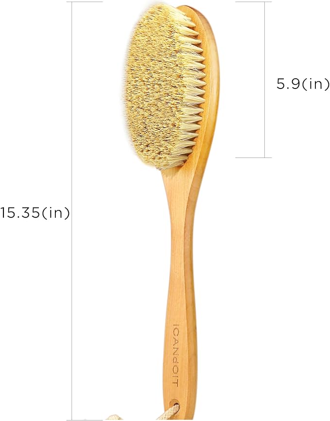 ICANdOIT Very Stiff Dry Brushing Body Brush for Men&Women, Long Handle Dry Skin Brush for Cellulite and Lymphatic Drainage with Natural Agave Cactus Tampico Fiber Bristles