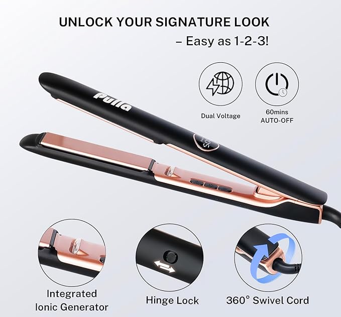 Pulla Hair Straightener - 2 in 1 Professional Hair Straightener and Curler Ceramic Coating Ionic Flat Iron, Dual Voltage for Travel Using, Get Frizz-Free, 500 Degree High Temp, 15s Fast Heat-Up