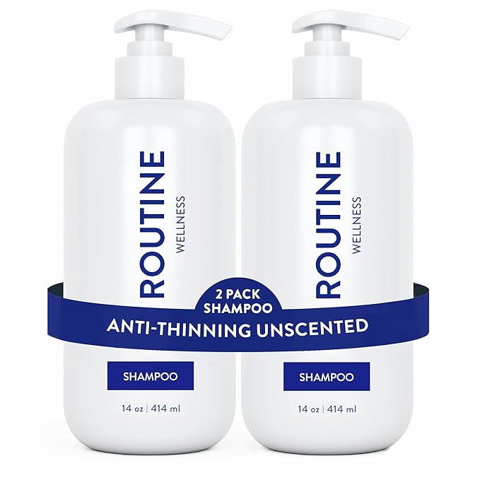 Routine Wellness Anti-Thinning Shampoo for Thinning Hair - Biotin DHT Blocker Women & Men - Color Safe Shampoo for Hair Loss & Healthy Hair - Unscented 14oz (Pack of 2)