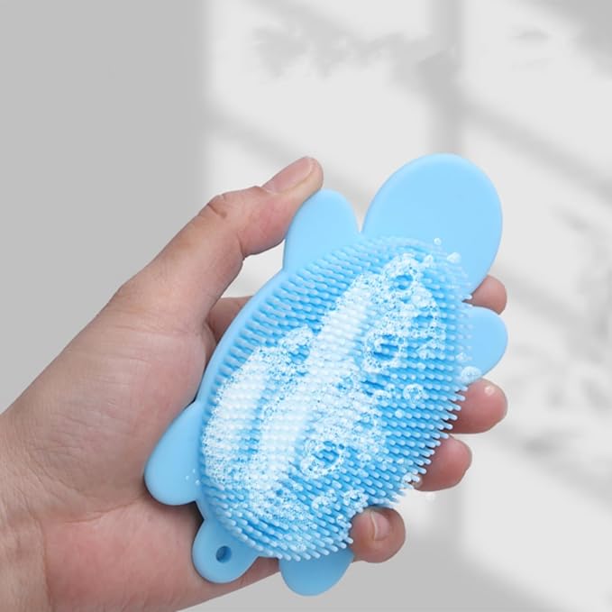 Soft and Gentle Silicone Body Scrubber, Pure Silicone Turtle Shaped Shower Brush Easy to Clean Exfoliating Bath Brush Suitable for Boys and Girls(Pink)