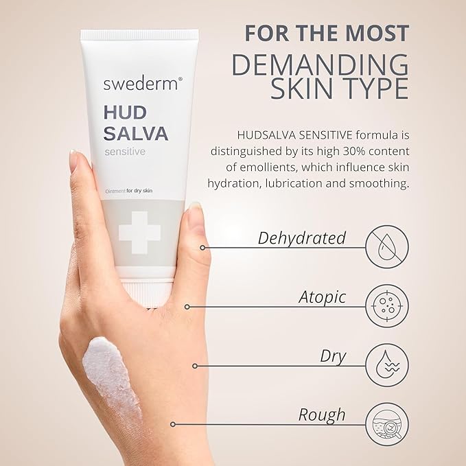 swederm Hudsalva Sensitive 1,69 Oz - Foot and Hand Eczema Cream - Healing Ointment with Glycerine - Full Body Moisturizer for Dry Skin and Callus - Quickly Absorbing - Made in Sweden