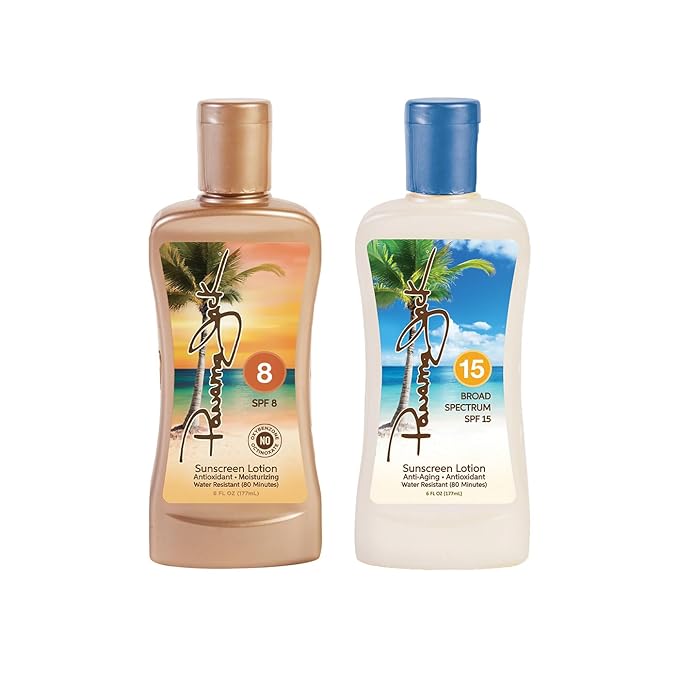 Panama Jack Golden Hour Duo - Travel Sunscreen Lotion SPF 8 & 15 Suntan Sun Care Pack