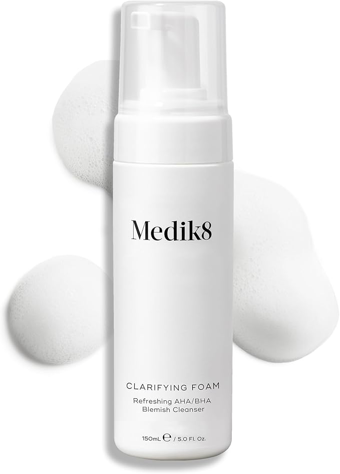 Medik8 Clarifying Foam - Lightweight Exfoliating AHA and BHA Face Cleanser - Salicylic Acid and Nicacinamide - Gentle Foaming Facial Cleanser - 5 oz