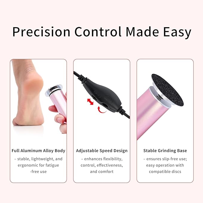 Dermave Electric Foot Callus Remover – Pedicure Tool with 60pcs Sanding Discs, Electric Foot Callus Remover, Callus Remover for Feet - Foot File for Dead Cracked Skin, Men/Women (Pink)