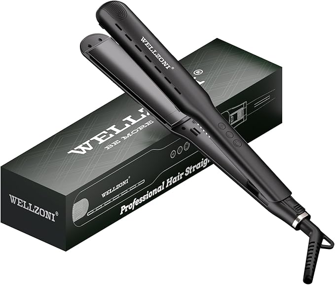 Flat Iron Hair Straightener 1.5 Inch - for Black Thick Hair, Anti Static Frizz Free, 250-480°F Adjustable Temp, Dual Voltage Travel Friendly