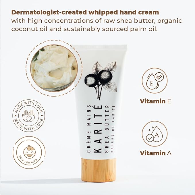 Karité Crème Mains Nourishing Hand Cream for Dry Hands | Shea Butter, Organic Jojoba & Rosehip Oil Blend | Dermatologist-Formulated and Approved | Cruelty-Free, Hypoallergenic Vegan Hand Cream