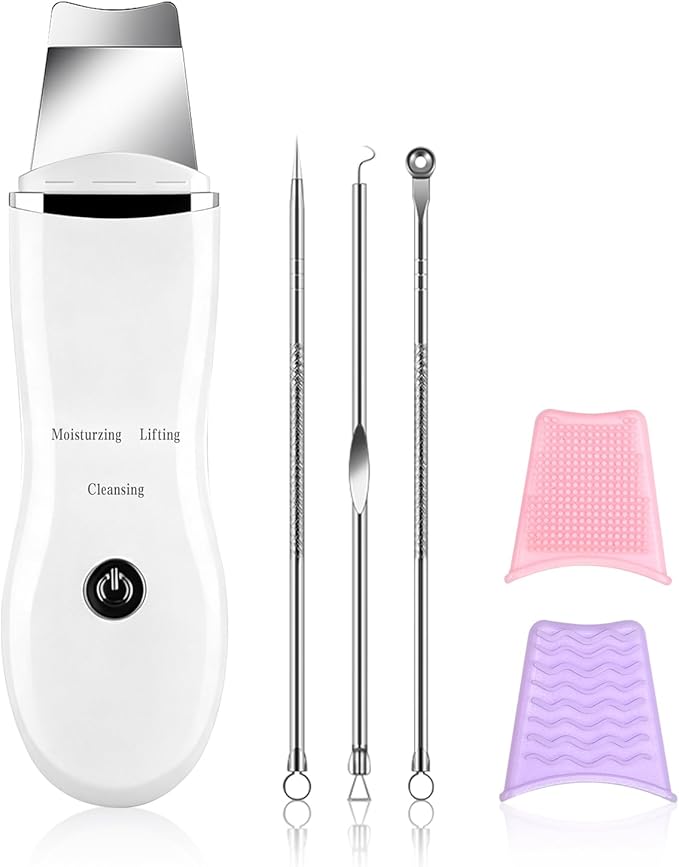 Face Blackhead Remover Tools Kit, Deep Pore Cleaner Face Scrubber with USB Recharge, 304 Stainless Steel Blade, Silicone Brushes & Blackhead Needles Set with PP Storage Box