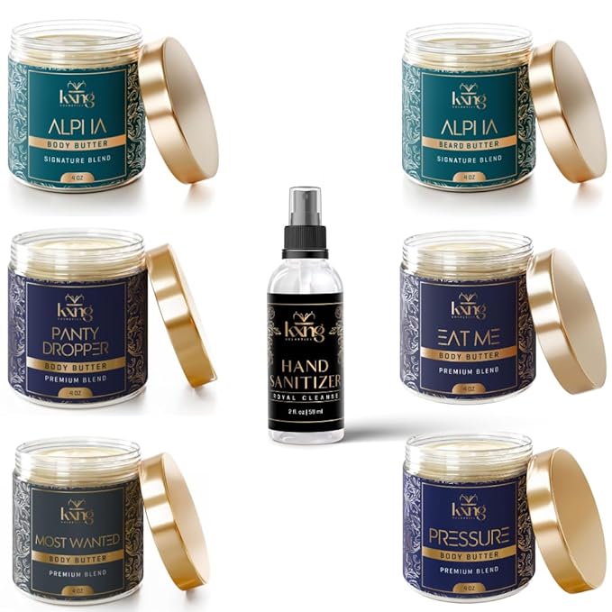 KXNG Cosmetics, Body Butter, Organic Skin Care for Men and Women, Body Moisturizer Lotions and Creams, Raw Shea Butter, Cocoa Butter, Mango, Coconut Oil, Hand, Foot, All Skin Types (Men's Care Pack)