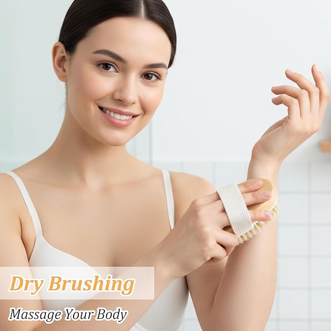 8 Pcs Dry Brushing Body Brush Exfoliating Brush with Massage Nodule Dry Skin Body Scrubber for Shower Bath Back Circulation Improvement Dead Skin Exfoliator (4.92 x 2.55 Inches, Wood Color)