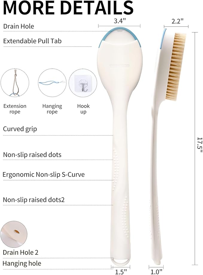 BUBBLEDANCE® Back Scrubber for Shower, Shower Brush with Extendable Long Handle (17.5-31.9 Inch), Anti-Slip Body Exfoliator for Bath, Dry Brush and Massage